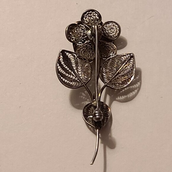 Vintage Silver Tone Filigree Pins And Necklace - Picture 7 of 7